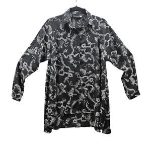 NWT Vintage Antthony Chiffon Long Sleeve Shirt Musical Print Black White